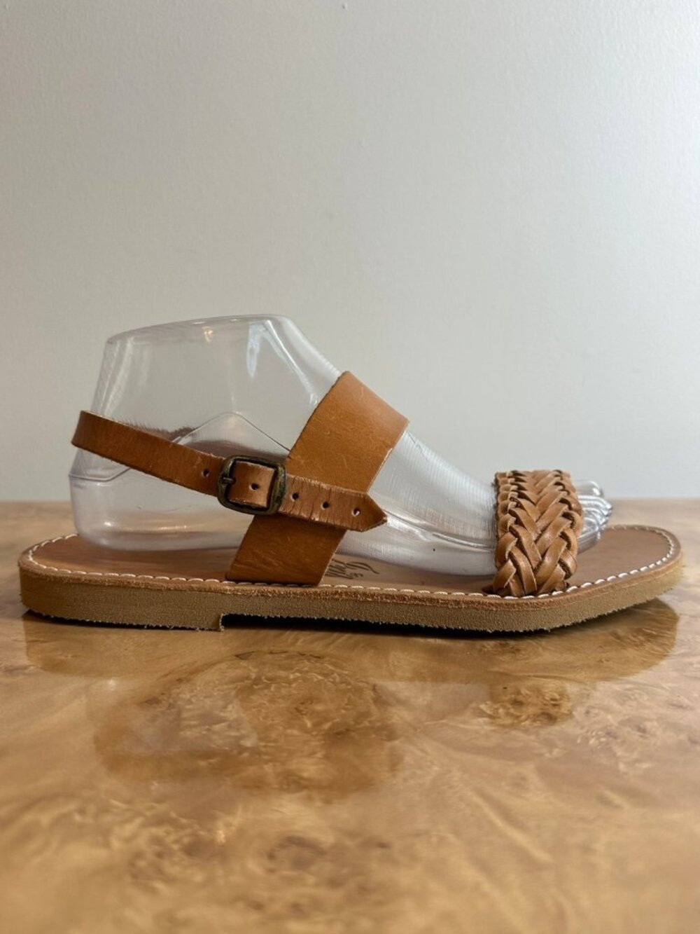 NEW Iris Greek Handmade Leather Sandals Women's 41 Brown Braided Flat Slingback